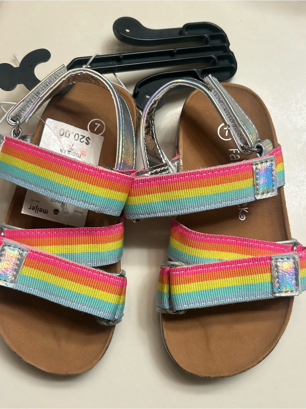 NWT-Girls Falls Creek Rainbow Stripe Sandals with Silver Trim